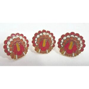 1987 Hallmark Turkey Enamel Pins Set of 3 Thanksgiving Lapel Brooch Tie Tack